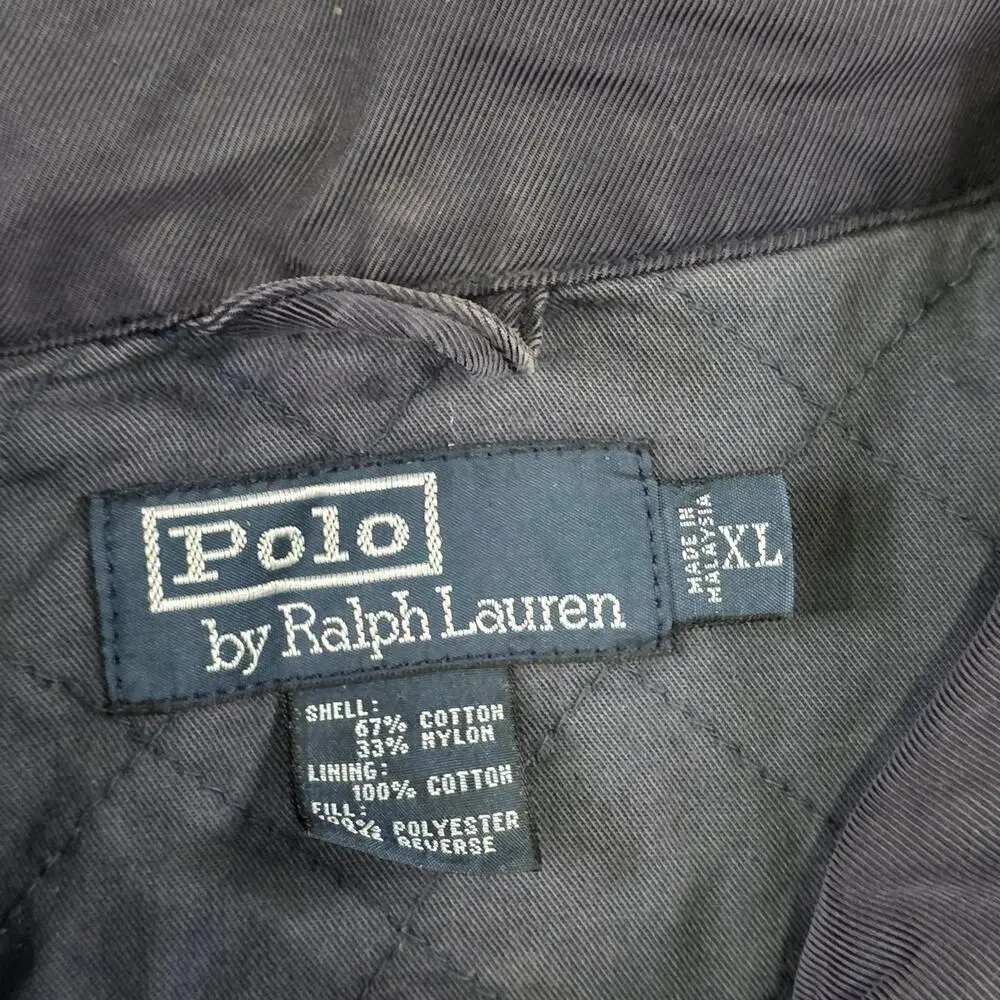 VTG Polo Ralph Lauren‎ Jacket Mens XL Blue Quilted Canvas Full Zip Button Coat